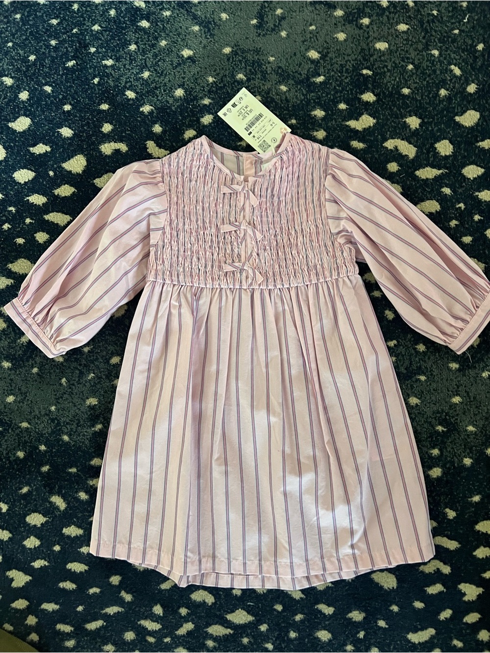 Zara Pink and Purple Striped Smocked Dress